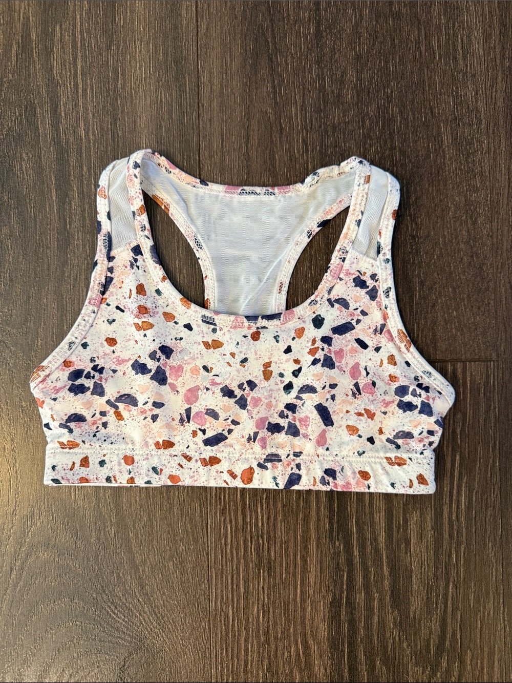 Old Navy White Kids Racerback Sports Bra with Pink Navy and Rust Speckle